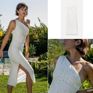 Zara Embroidered Asymmetric Midi Dress NWT White Size Large
